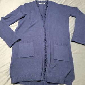 Stitches & Stripes Cardigan Womens Extra Large Blue Sweater Long Line Open Front